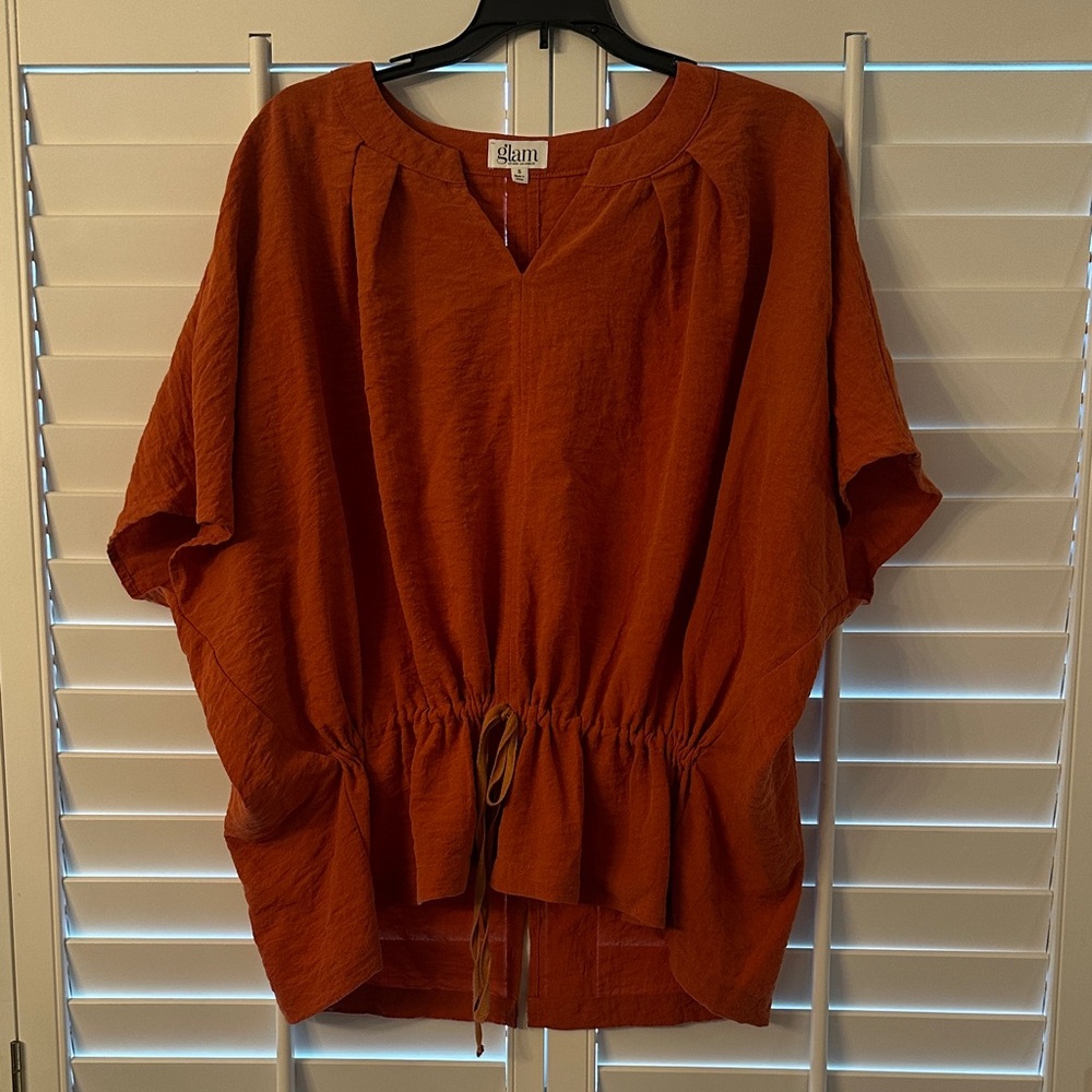 Glam Rust Blouse with Cinched Waist